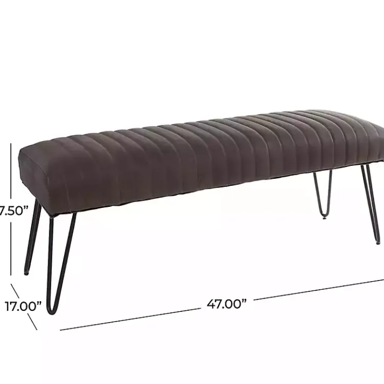 Kirklands Home Dark Leather Tufted Panel Bench Brown New