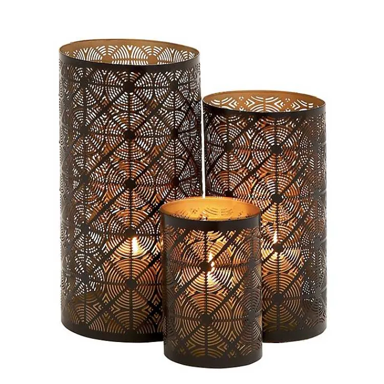 Candle Holders>Kirklands Home Dark Pierced Metal Candle Holders, Set of 3 Brown