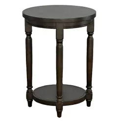 Kirklands Home Dark Round Charging Accent Table Brown New