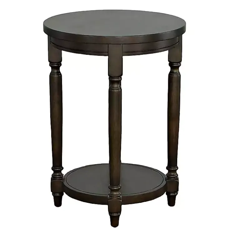 Kirklands Home Dark Round Charging Accent Table Brown New
