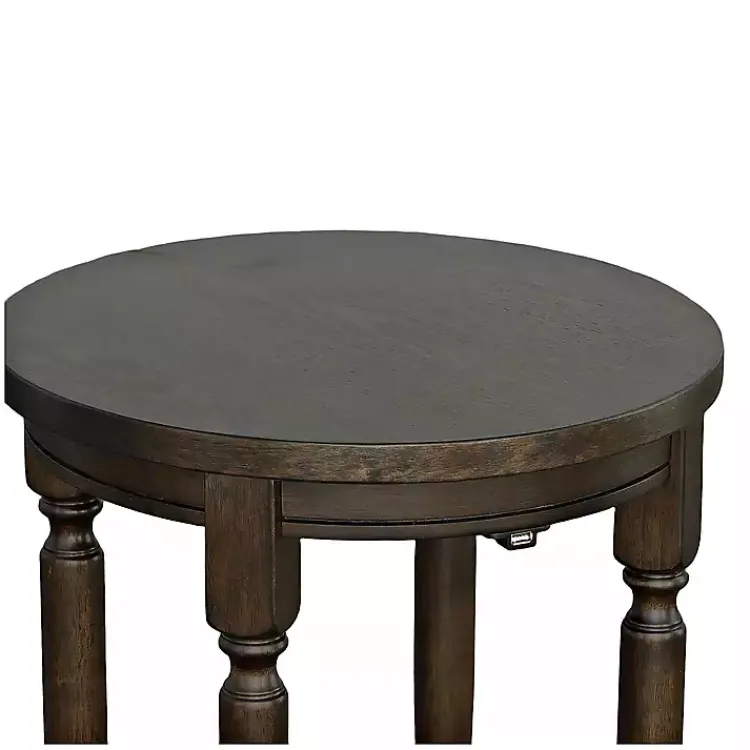 Kirklands Home Dark Round Charging Accent Table Brown New