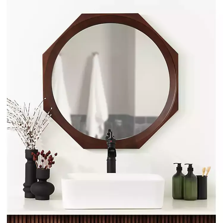 Kirklands Home Dark Wood Octagon Cyrus Wall Mirror Brown Sale