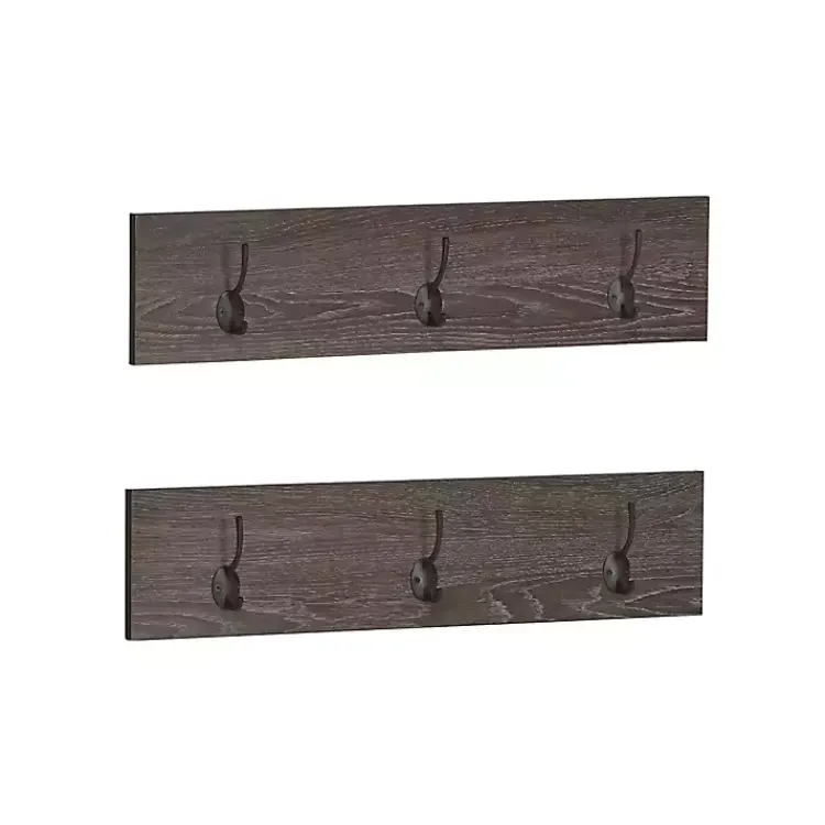 Kirklands Home Dark Brown Wooden 3-Hook Coat Racks, Set of 2 Online