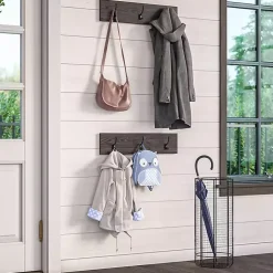 Kirklands Home Dark Brown Wooden 3-Hook Coat Racks, Set of 2 Online