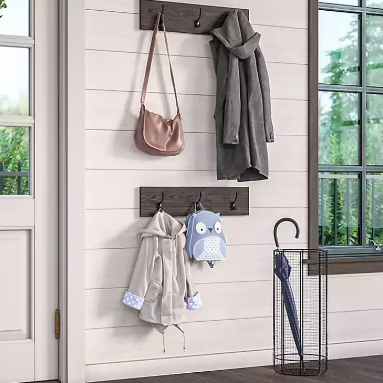 Kirklands Home Dark Brown Wooden 3-Hook Coat Racks, Set of 2 Online