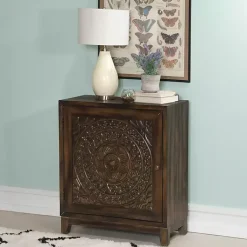 Kirklands Home Dark Chestnut Medallion Carved Cabinet Brown Online