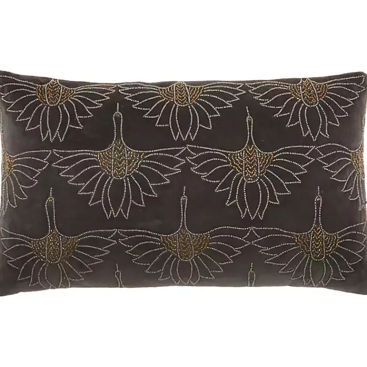 Pillows>Kirklands Home Dark Beaded Deco Lumbar Pillow Gray