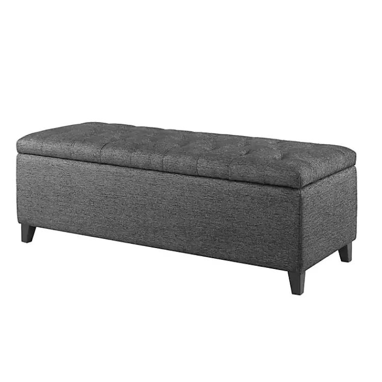Kirklands Home Dark Button Tufted Storage Bench Gray Outlet