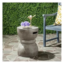 Kirklands Home Dark Drum Accent Table with Handles Gray Best