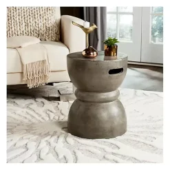 Kirklands Home Dark Drum Accent Table with Handles Gray Best