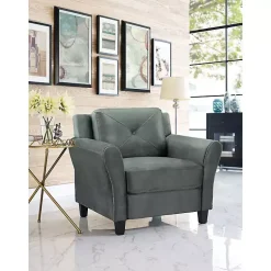 Kirklands Home Dark Kelly Microfiber Rolled Armchair Gray Clearance