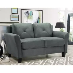Kirklands Home Dark Kelly Microfiber Rolled Arm Loveseat Gray Best