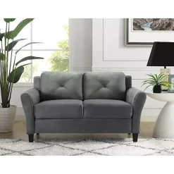 Kirklands Home Dark Kelly Microfiber Rolled Arm Loveseat Gray Best