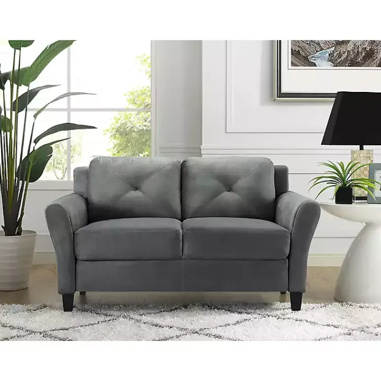 Kirklands Home Dark Kelly Microfiber Rolled Arm Loveseat Gray Best