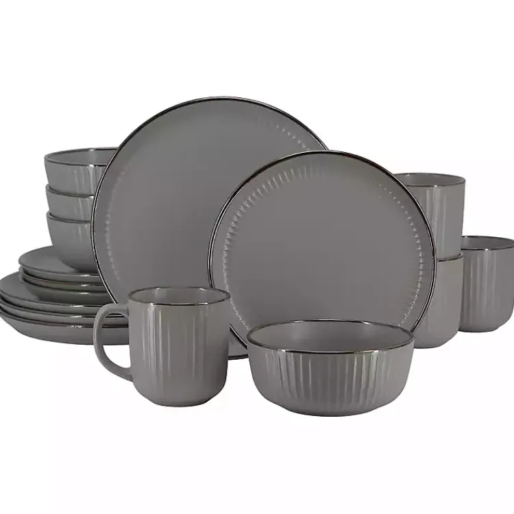 Kirklands Home Dark Leo Stoneware 16-pc. Dinnerware Set Gray Clearance