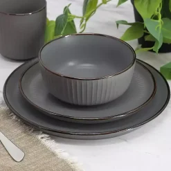 Kirklands Home Dark Leo Stoneware 16-pc. Dinnerware Set Gray Clearance