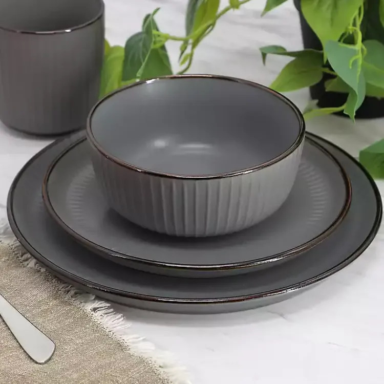 Kirklands Home Dark Leo Stoneware 16-pc. Dinnerware Set Gray Clearance
