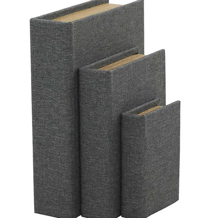 Baskets & Boxes>Kirklands Home Dark Linen Book Boxes, Set of 3 Gray