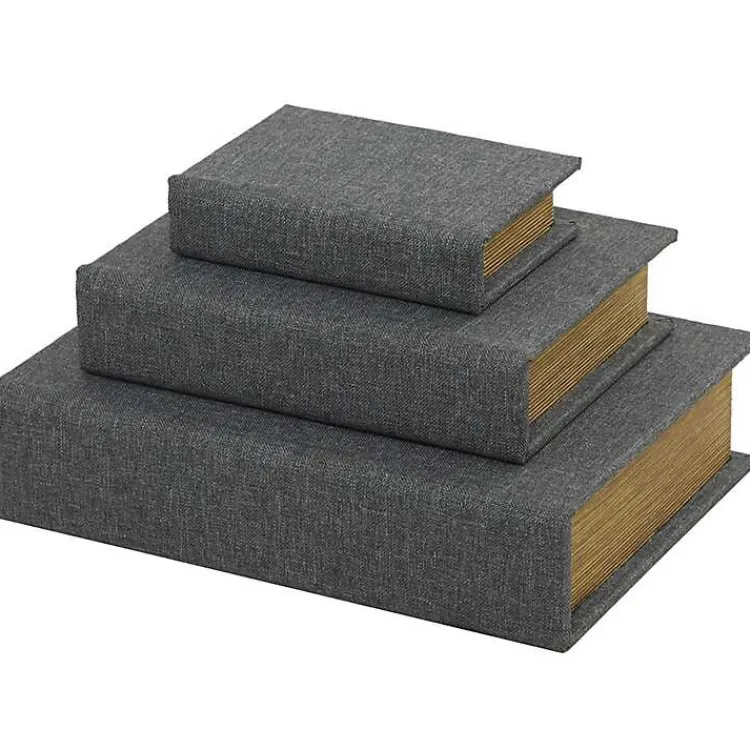 Baskets & Boxes>Kirklands Home Dark Linen Book Boxes, Set of 3 Gray