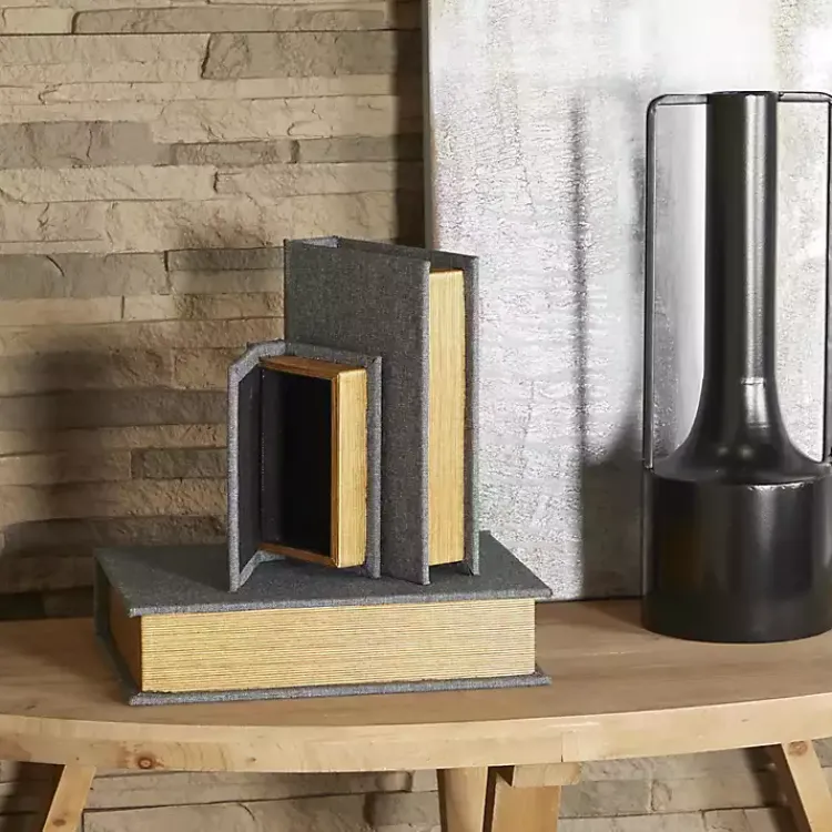 Baskets & Boxes>Kirklands Home Dark Linen Book Boxes, Set of 3 Gray