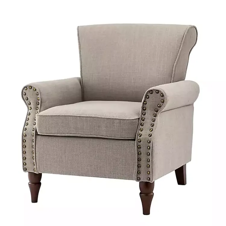 Kirklands Home Dark Miriam Nailhead Trim Armchair Gray New