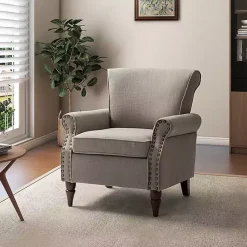 Kirklands Home Dark Miriam Nailhead Trim Armchair Gray New