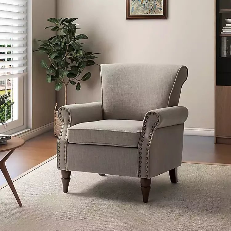 Kirklands Home Dark Miriam Nailhead Trim Armchair Gray New