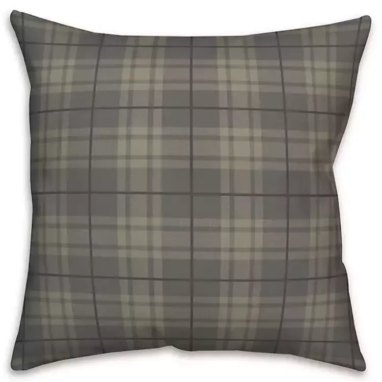 Kirklands Home Dark Plaid Indoor/Outdoor Pillow Gray New