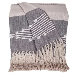 Blankets & Throws>Kirklands Home Dark Slub Striped Tassel Throw Gray