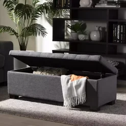 Kirklands Home Dark Tufted Contemporary Storage Bench Gray Outlet