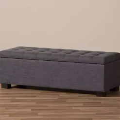 Kirklands Home Dark Tufted Contemporary Storage Bench Gray Outlet