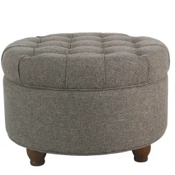 Kirklands Home Dark Tufted Round Storage Ottoman Gray