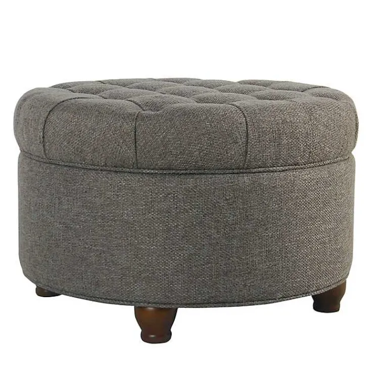 Kirklands Home Dark Tufted Round Storage Ottoman Gray