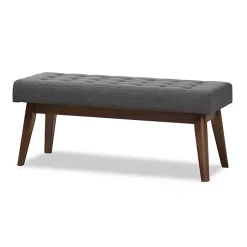 Kirklands Home Dark Tufted Walnut Wood Bench Gray Discount