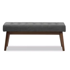 Kirklands Home Dark Tufted Walnut Wood Bench Gray Discount