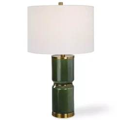 Kirklands Home Dark Green and Gold Eva Table Lamp White Clearance