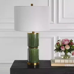 Kirklands Home Dark Green and Gold Eva Table Lamp White Clearance