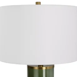 Kirklands Home Dark Green and Gold Eva Table Lamp White Clearance