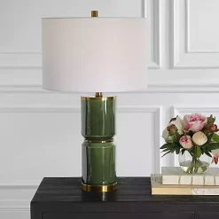 Kirklands Home Dark Green and Gold Eva Table Lamp White Clearance
