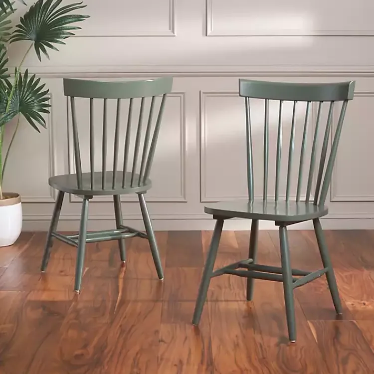 Kirklands Home Dark Parker Spindle Dining Chairs, Set of 2 Green New