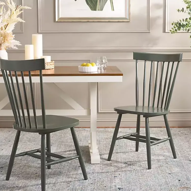 Kirklands Home Dark Parker Spindle Dining Chairs, Set of 2 Green New
