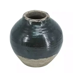 Vases>Kirklands Home Dark Two-Tone Round Vase Green
