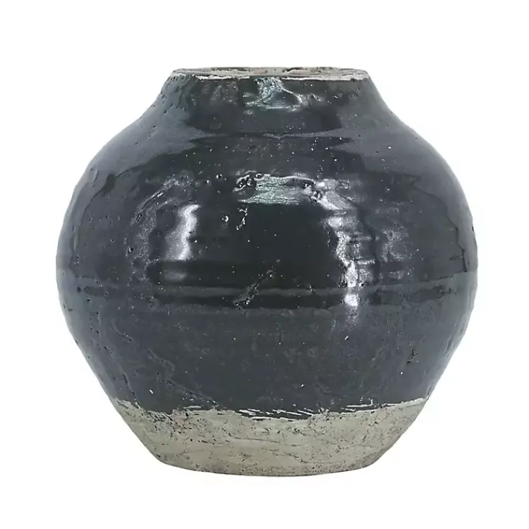 Vases>Kirklands Home Dark Two-Tone Round Vase Green