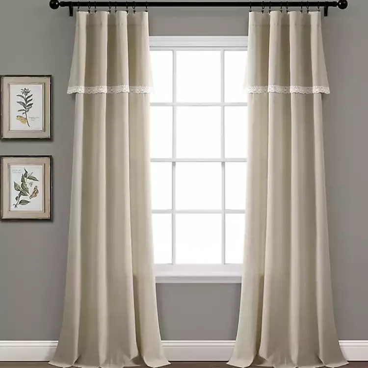 Kirklands Home Dark Linen Lace Curtain Panel Set, 84 in. Tan Sale