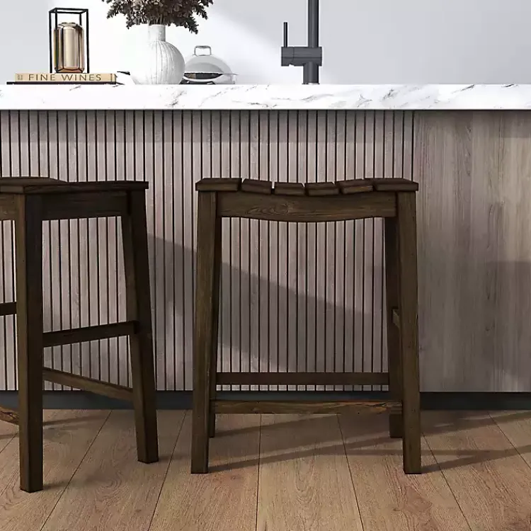 Kirklands Home Dark Oak Wood Whitcombe Counter Stools, Set of 2 Brown Best