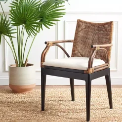 Kirklands Home Dark Rattan and Mahogany Gianni Accent Chair Brown