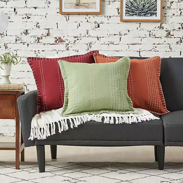 Pillows>Kirklands Home Dark Woven Fringe Edge Pillow Red