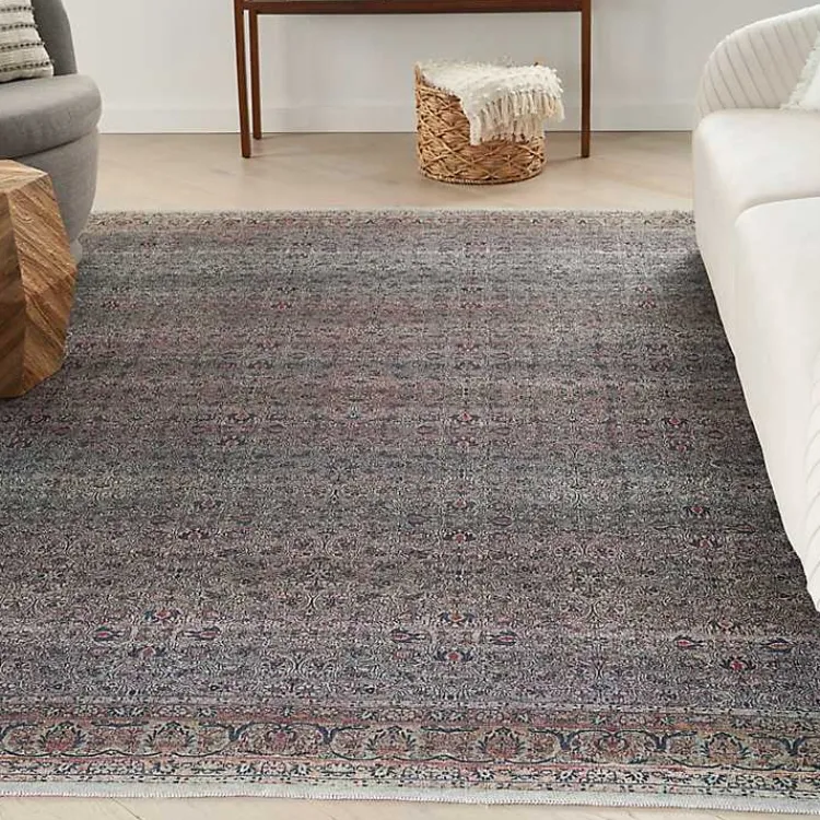 Kirklands Home Dark Vintage Floral Washable Area Rug, 7x9 Gray Sale