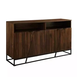 Kirklands Home Dark Walnut Angled Door Wooden Sideboard Cabinet Brown Outlet