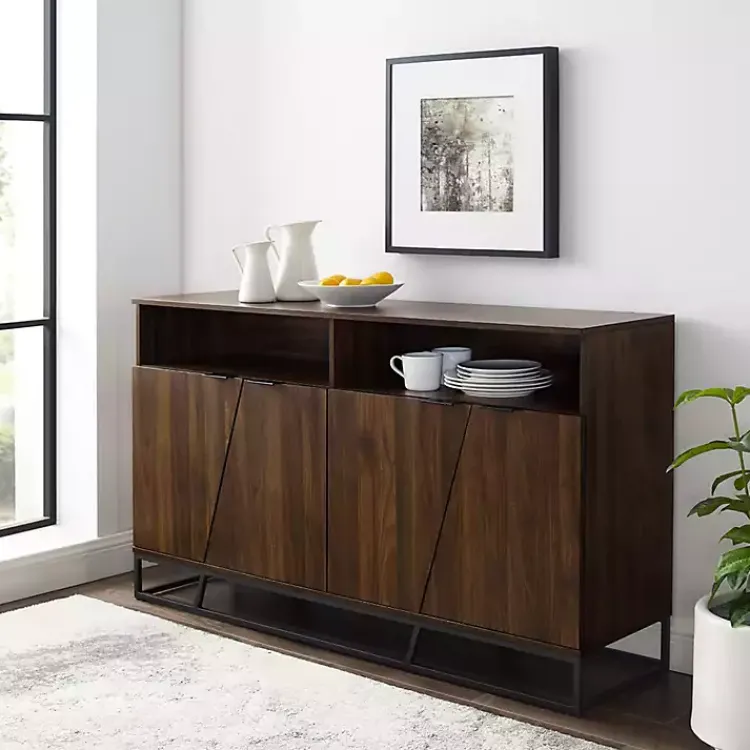 Kirklands Home Dark Walnut Angled Door Wooden Sideboard Cabinet Brown Outlet